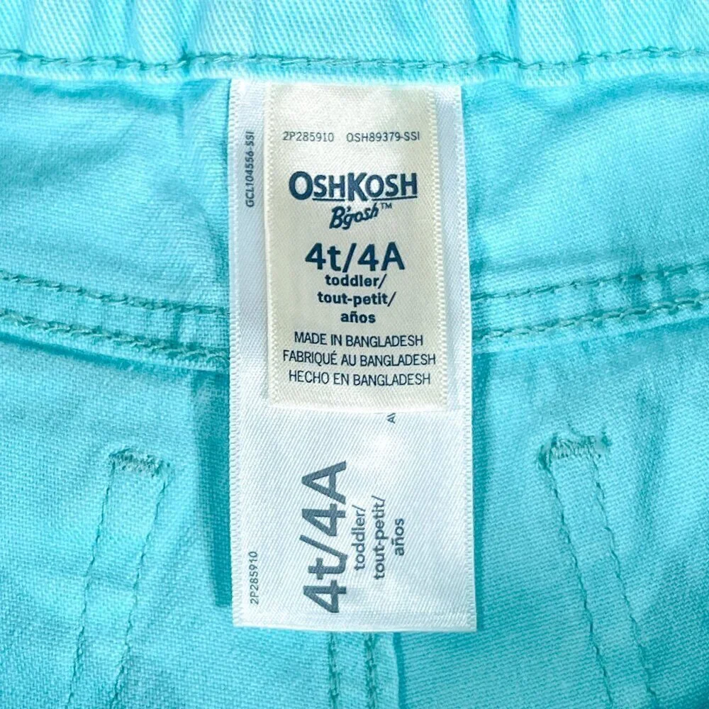 OshKosh B'Gosh Denim Style Shorts | Toddler Girls | 4T | Aqua | Distressed